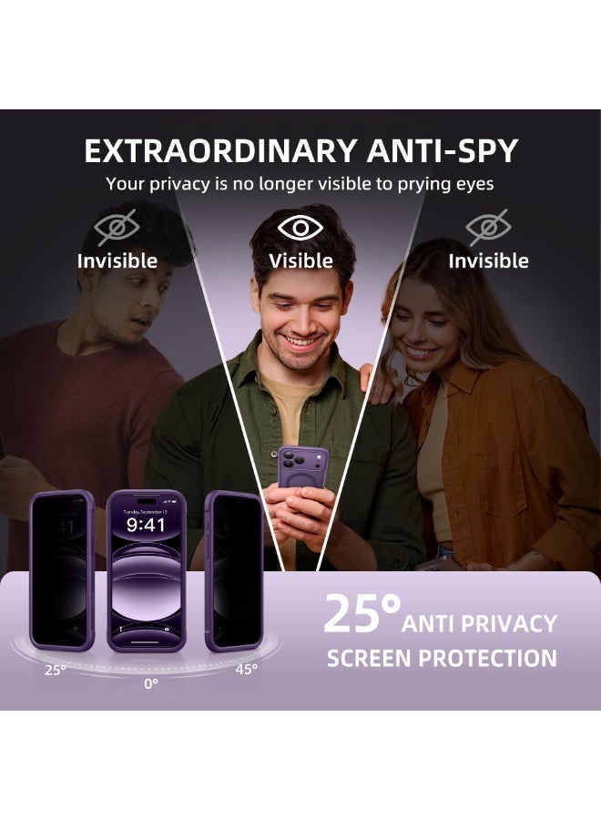 بيرفي جراب لهاتف آيفون 17 برو ماكس، متوافق مع MagSafe، مزوّد بواقي شاشة خصوصية مدمج وحماية للكاميرا، مضاد للتجسس، حماية كاملة للجهاز، مقاوم للصدمات، جراب بلمسة نهائية مطفية شبه شفافة لهاتف 17 برو ماكس مقاس 6.9 بوصة، بنفسجي. - Image 3